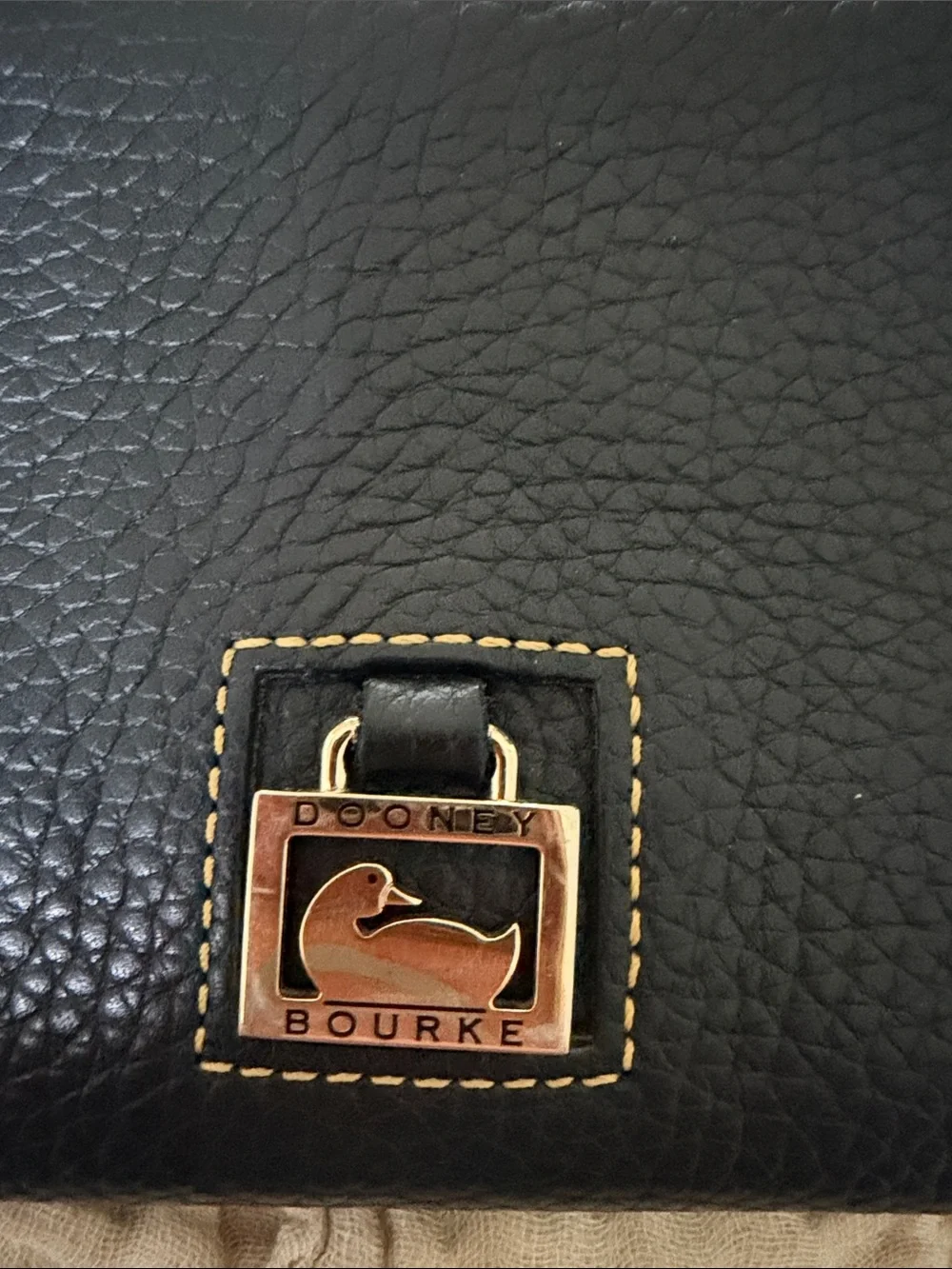 Dooney & Bourke Black Pebbled Leather Zip Wristlet with Gold Accent